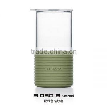Borosilicate Glass Drinking Teacups with Green Silicone Rim Free Sample Provided