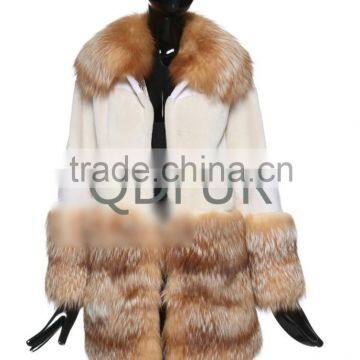 QD80821 Ladies Winter Pelt Mink Fur Mix Finland Crystal Fox Fur Overcoat