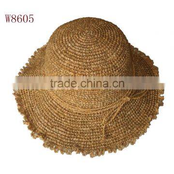 coffee knitting raffia straw hat ladies suncap