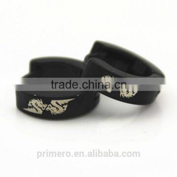 2016 Men's Titanium Dragon Pattern Hoop Earrings Cute Stainless Steel Black Jewelry photo-2
