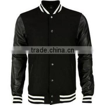 passion black color varsity baseball jacket leather sleeves