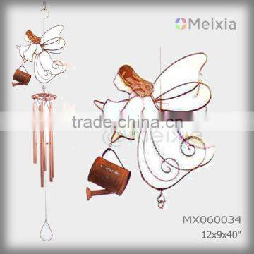 MX060034 wholesale wind chime with tiffany style stained glass angel craft decoration top and metal wind chime pipe