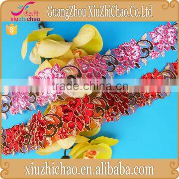 T0464 Flower Embroidery Sequins Border Lace Sari Borders