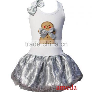 Baby Girls Xmas Gingerbread Man Silver Snowflake Tutu Pettiskirt Party Dress