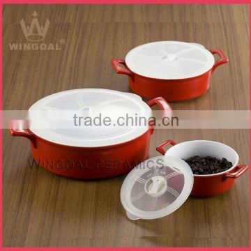 colorful stoneware casserole set with PP lid