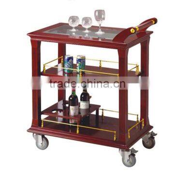 Three Layer Wooden Pillar Luxury Hotel Wood Wine Three Layer Liquor Trolley Service Cat for Airplanes Hotel or Restaurant