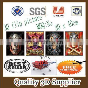 Guangzhou Lifeng Item No 9078 Lenticular Pirate skeleton skull head 3D Picture with flip effect in stock