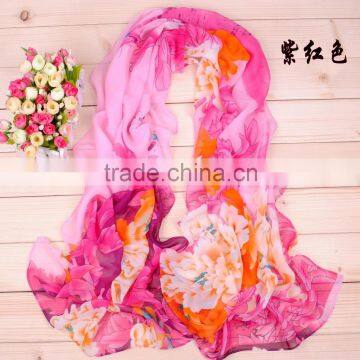 2016 Spring New Design Peony Print Long Style Chiffon Scarf for Woman photo-3