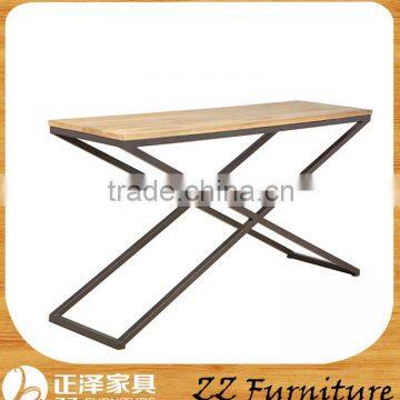 Vintage Wooden Side Table with Metal Legs