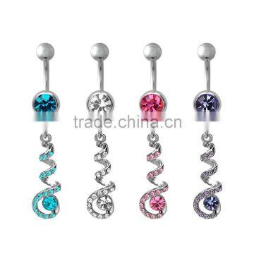 316L Dangle Spiral Multigem Navels Belly Ring