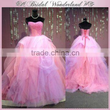 Hot selling wholesale muslim pink tulle evening dress