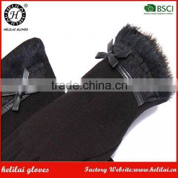 HELILAI Black Ladies Polyester Gloves With Lace Cuff Ladies Gloves Made In China