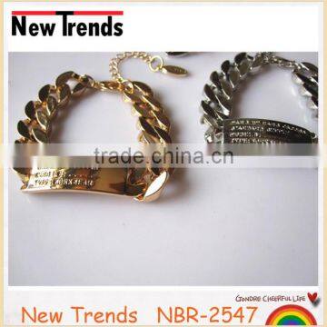 Gold and Silver Plated Alloy Engrave Personalized Bar Bracelet photo-3