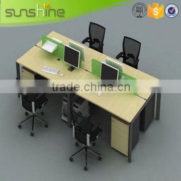 Sunshine furniture cheap 4 person office partition used wood laminate melamine finishing with mobile pedestal