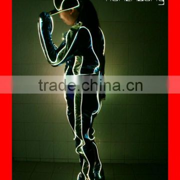 Programmed fiber optic tron dance costume with hat, LED suit costume