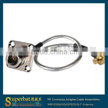 N female to mcx male panel/flange pigtail cable rg405 coaxial cable 50cm cable assembly