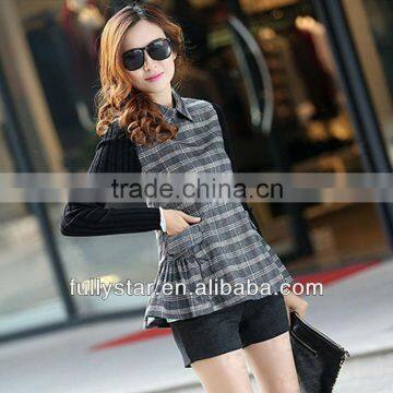 new knit stitching loose falbala grid women mature coat