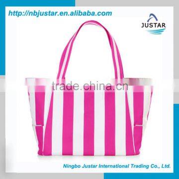 Colourful Strip Design Polyester Material Psersonalized Womens Tote Handbag Shoulder Beach Bag photo-2