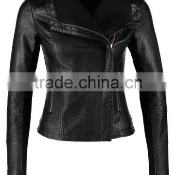 Women's pu jacket with lapel collar