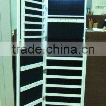 Floor Standing Wooden Furniture Chinese Mirrored Jewelry Cabinet With LED Lights Inside and Wavelike Door Top and Classic Design