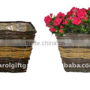 Black/Yellow Rattan Square planter- Square flower pot - Black/Yellow Rattan plant container