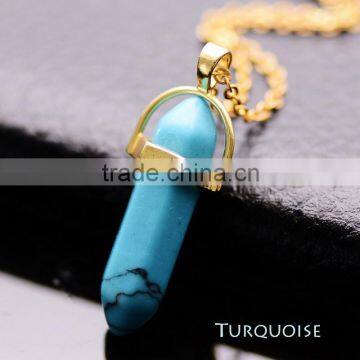 Unisex Lady Men Crystal Quartz Healing Point Chakra Natural Gem Stone Bead Gold Pendant Necklace