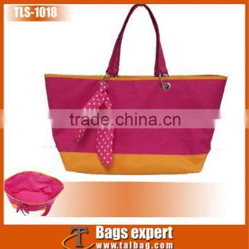 600D polyester beach bag with butterfly knot on handle