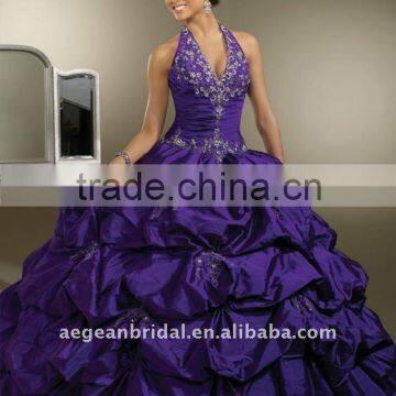 Style XZ-pd1259 Top beautiful halter beaded purple taffeta ball gown quinceanera dress