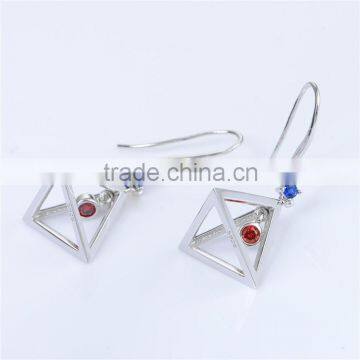 2016 New Trending Designs Bezel Setting Red And Blue Cz Dangle Earing photo-2