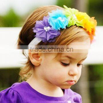 Fashion Cute Baby Girl Flowers Headband Lace Pearl Hairband Elastic Turban Rainbow Headdress Headwear Tiara Hair Accessories