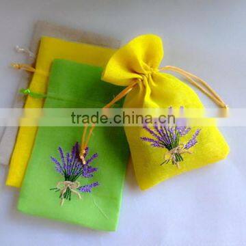 Embroidery colored Drawstring jute bags small mini jewelry jute bags with pvc window