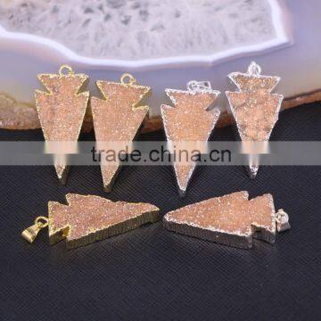 Arrow shape Quartz Gem Stone Druzy Pendant, Gold / Silver Plated Titanium AB Orange Crystal Drusy Stone Pendant