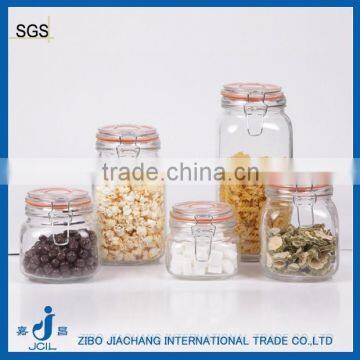 5sizes glass storage jar with glass lid metal clip