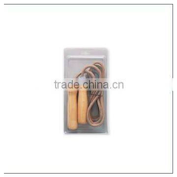 Good Quality Yellow Wooden Handles Leather Jumping Rope