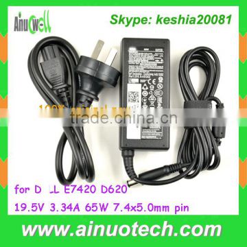 Original new E7420 D620 Laptop Charger for DELL 19.5V 3.34A 65W ac/dc adapter 7.4x5.0mm with pin