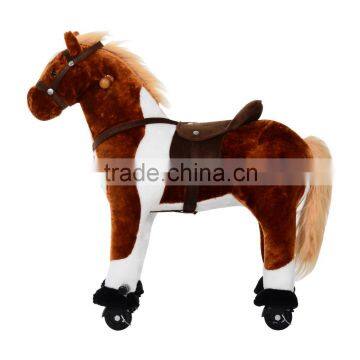 Qaba Kids Plush Ride On Walking Horse with Wheels - Brown