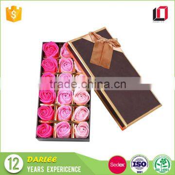 High quality rectangle custom carving rose soap flower gift packaging box with ribbon lid