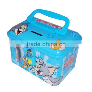 rectangular lunch tin box with plastics handle