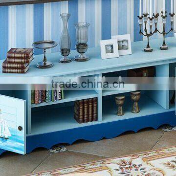 Mediterranean Style TV Cabinet, Sailing Boat Handpainting TV Stand, Solid Wood Living Room TV Cabinet (BF01-X1156) photo-5