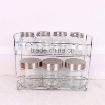 7pcs glass storage jar with metal rack