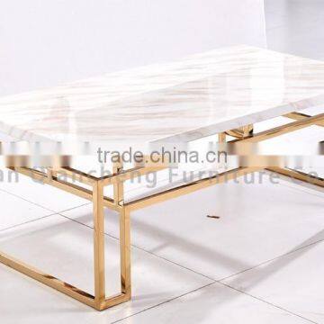 Sweden Style Rectangle Marble Stone Coffee Table Stainless Steel Frame Table photo-3