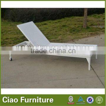 All-Weather Sunbed Patio Wicker White Sun Lounger With Wheels photo-2
