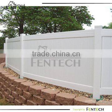 Fentech White Flat-Top Privacy Vinyl Fence with Flat Fence Post Cap