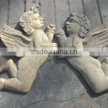 Antique wooden carving angel wall relief sculpture