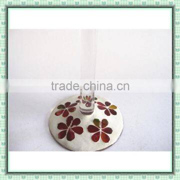 Red Flower Pattern Stained Handmade Tall Goblet Glass Mosaic Candle Holder