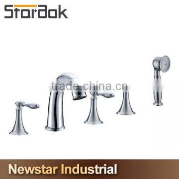 Star.aok 2-Handle Deck-Mount Roman Tub Faucet with Handheld Shower in Brushed Nickel