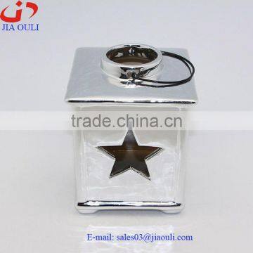 BSCI Audit Factory home decoration plating silver ceramic small hurricane lamp, candle lantern