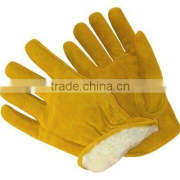 Yellow cow split leather winter glove with lining ZM703-G