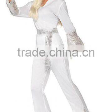 Wholesale Custom Women's Halloween White Top Pants and Belt 70's Disco Lady Costumes Adults photo-2