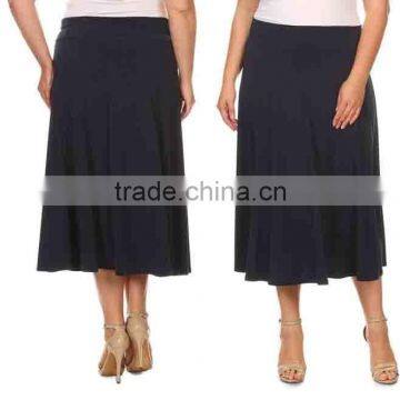 Latest Long Skirt Design Women Fashion Plain Dyed Fashion Plus Size Navy Pleated Midi Skirt